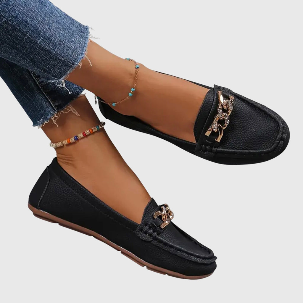 Women's Orthopedic Slip-On Loafers with Chain Detail