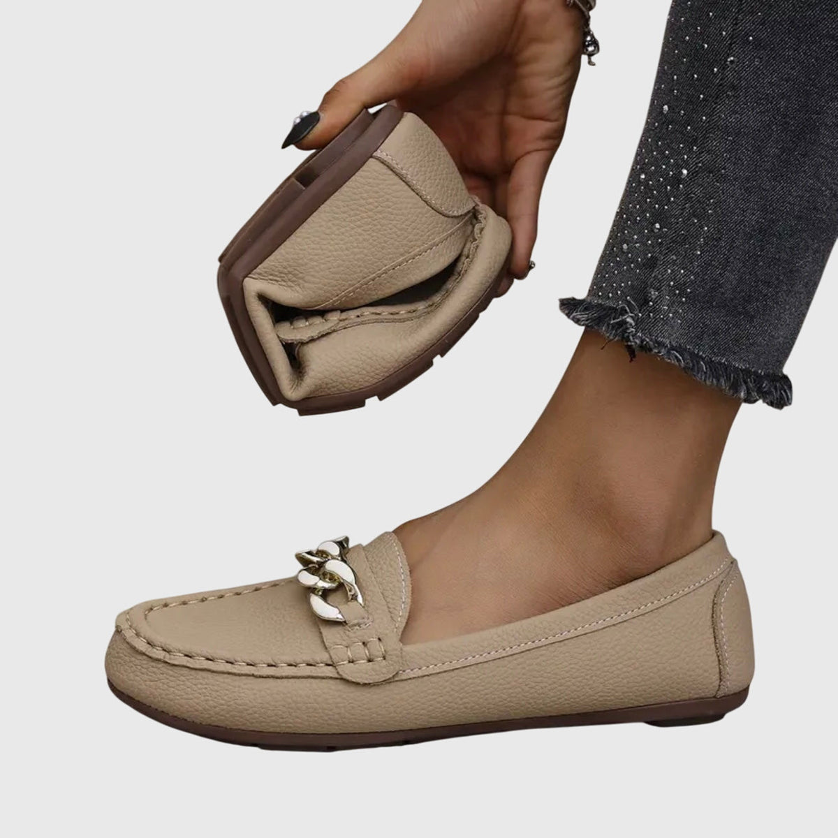Women's Orthopedic Slip-On Loafers with Chain Detail
