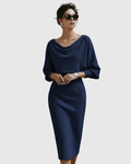 Women's Draped Silhouette Work Evening Knit Midi Dress