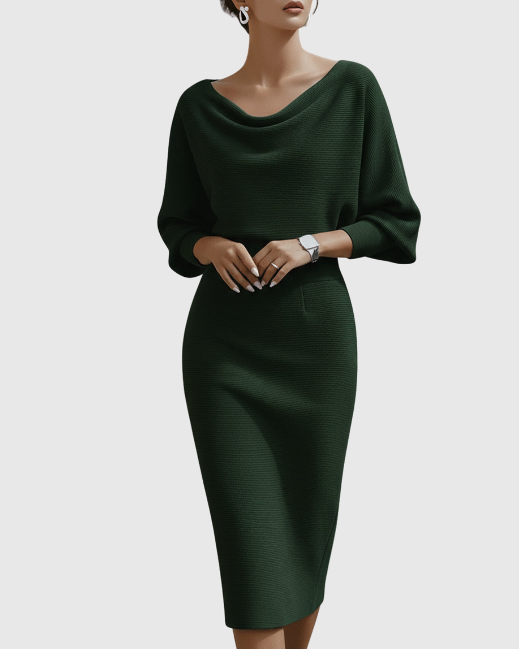 Women's Draped Silhouette Work Evening Knit Midi Dress