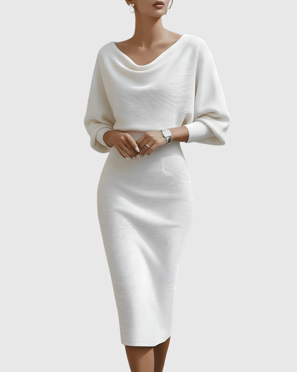 Women's Draped Silhouette Work Evening Knit Midi Dress