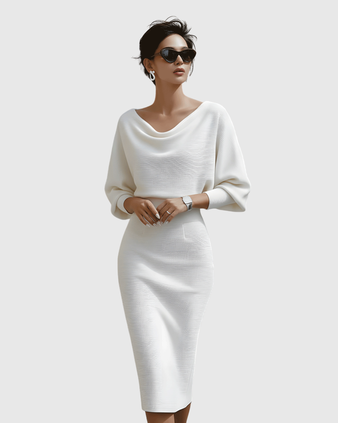 Women's Draped Silhouette Work Evening Knit Midi Dress