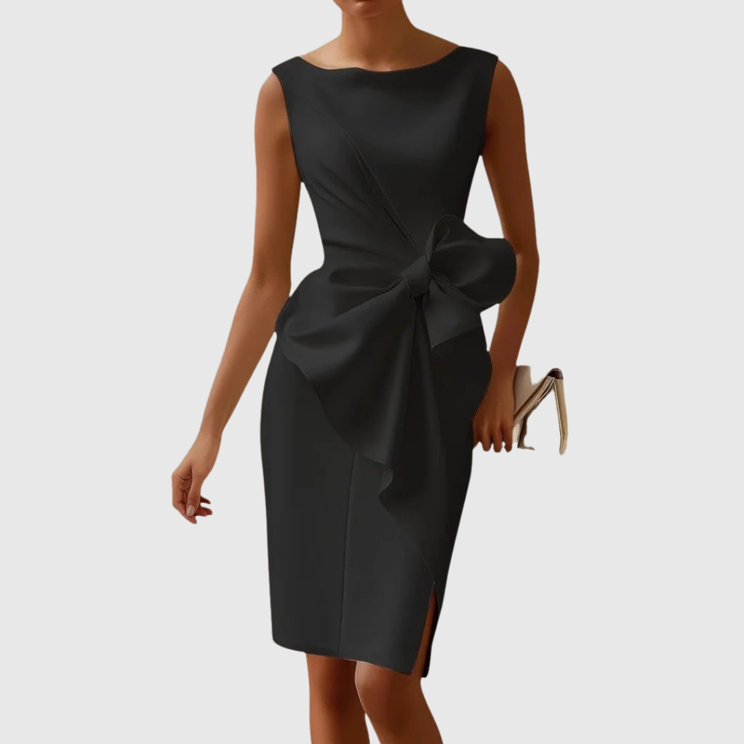 Women's Oversized Bow Accent Cocktail Midi Dress