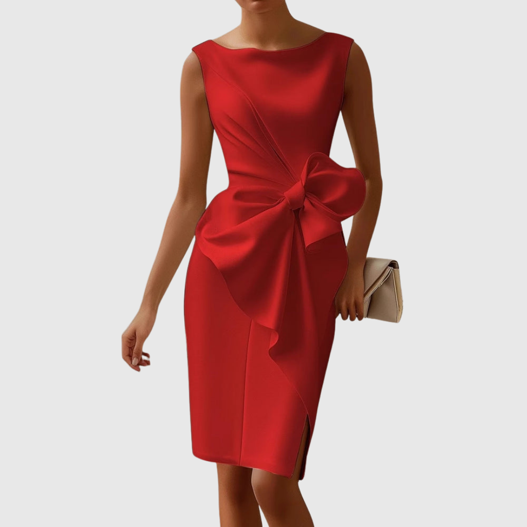 Women's Oversized Bow Accent Cocktail Midi Dress