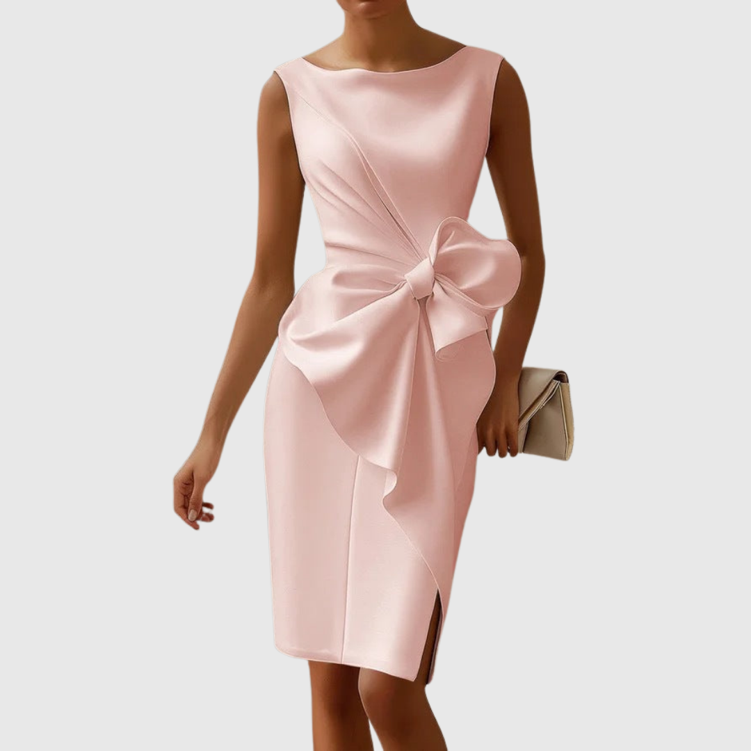 Women's Oversized Bow Accent Cocktail Midi Dress