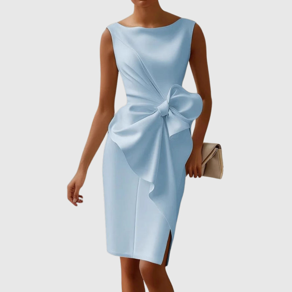 Women's Oversized Bow Accent Cocktail Midi Dress