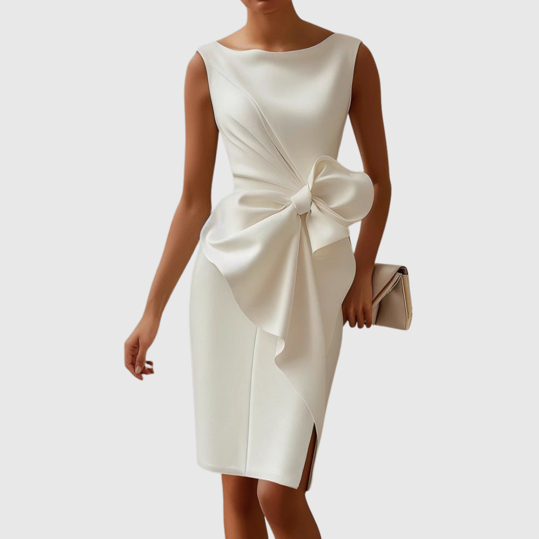 Women's Oversized Bow Accent Cocktail Midi Dress