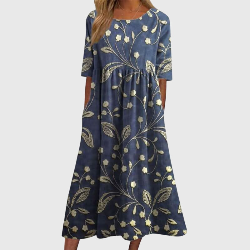 Women's Vintage Inspired Floral Flowy Midi Dress