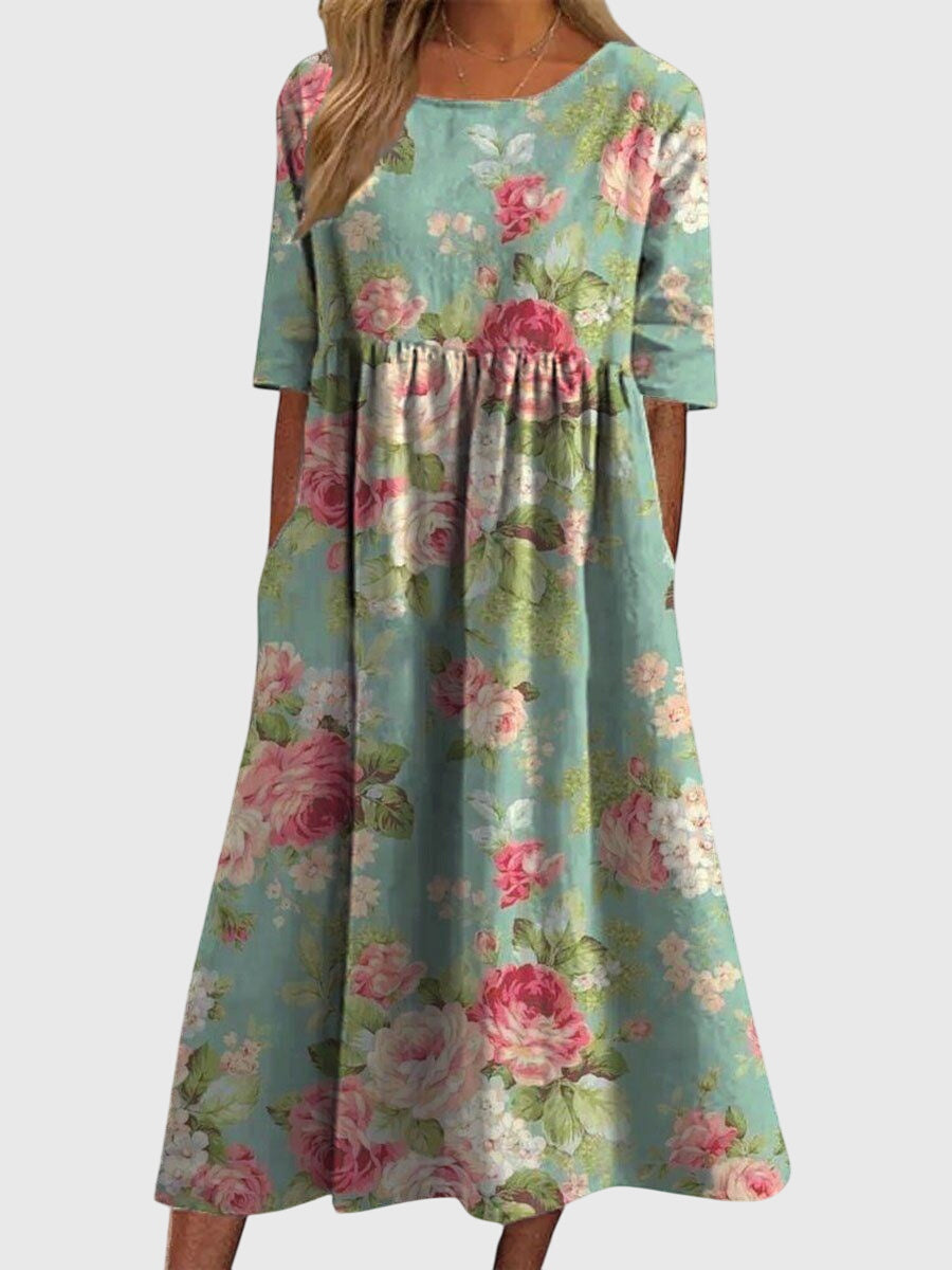 Women's Vintage Inspired Floral Flowy Midi Dress