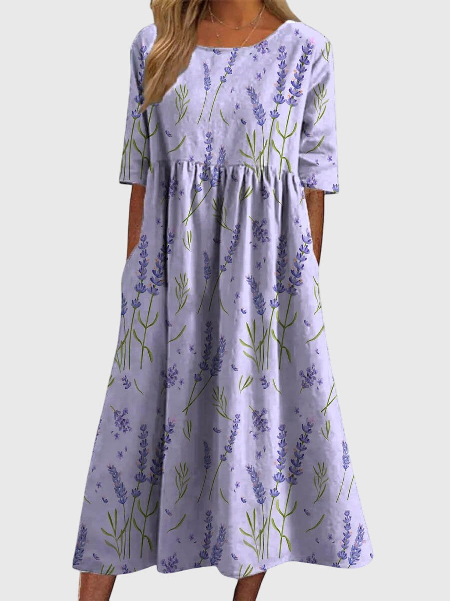 Women's Vintage Inspired Floral Flowy Midi Dress