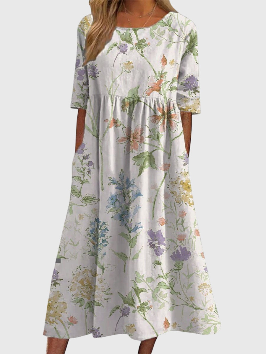Women's Vintage Inspired Floral Flowy Midi Dress