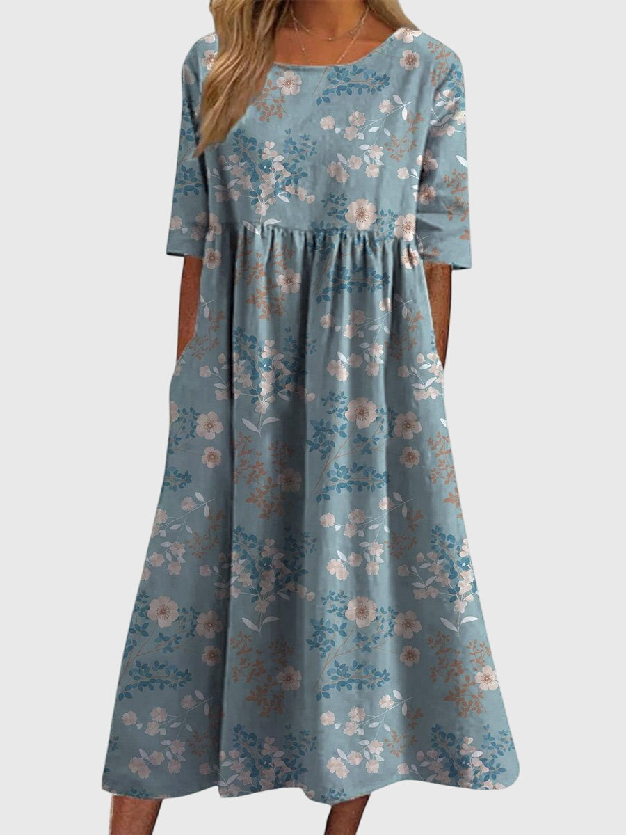 Women's Vintage Inspired Floral Flowy Midi Dress