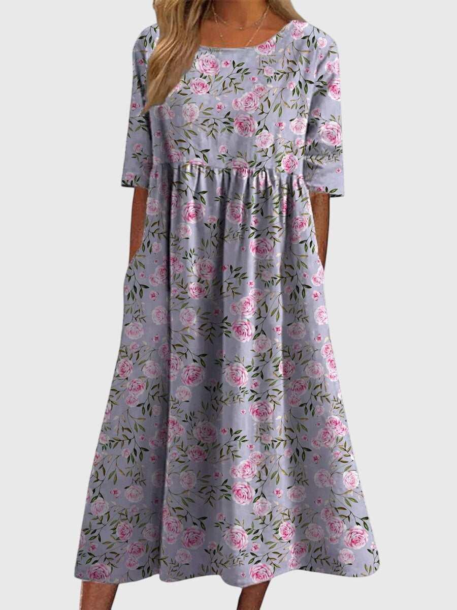Women's Vintage Inspired Floral Flowy Midi Dress