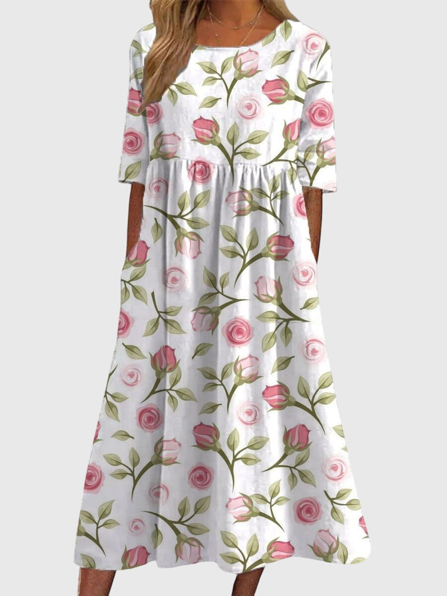 Women's Vintage Inspired Floral Flowy Midi Dress