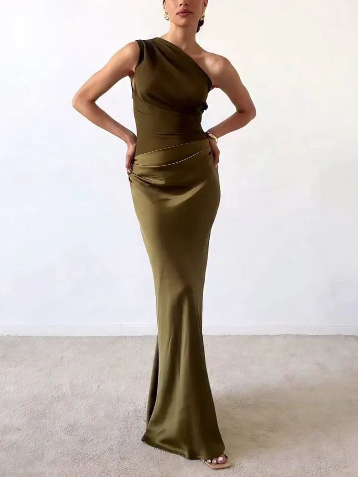 Women's Asymmetrical Neckline Cocktail Evening Maxi Dress