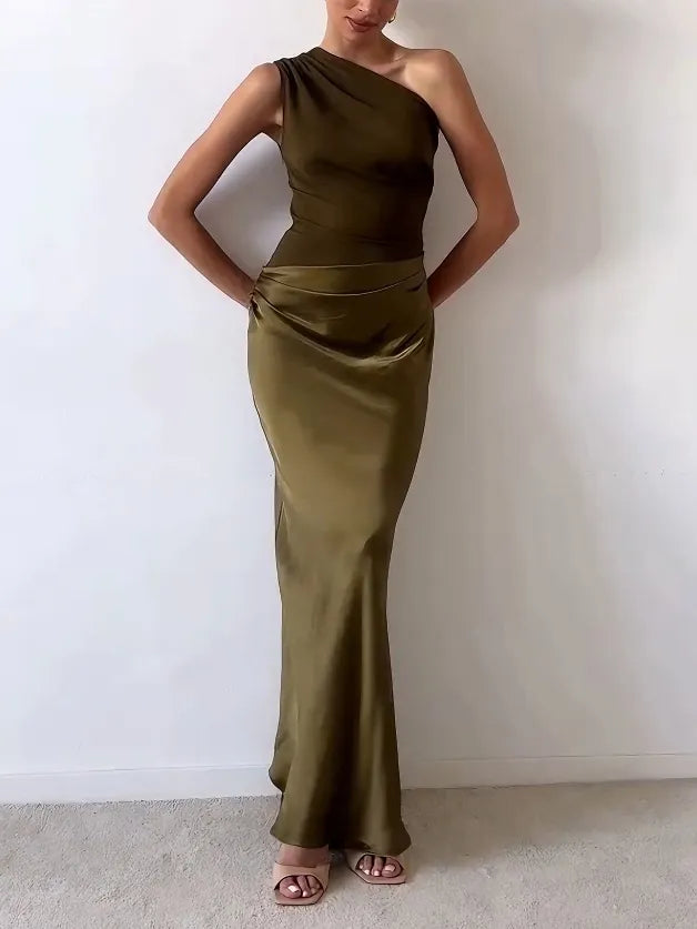 Women's Asymmetrical Neckline Cocktail Evening Maxi Dress
