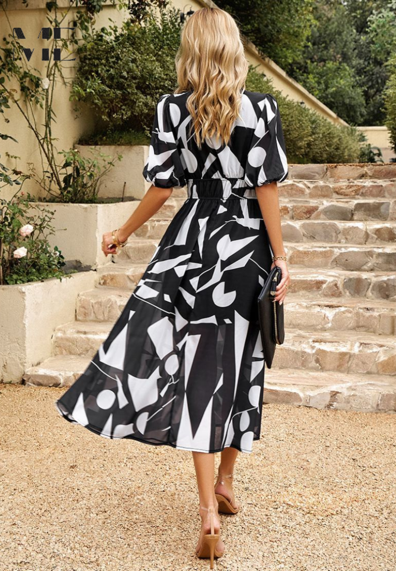 Women's Floral Print V-Neck Summer Midi Dress
