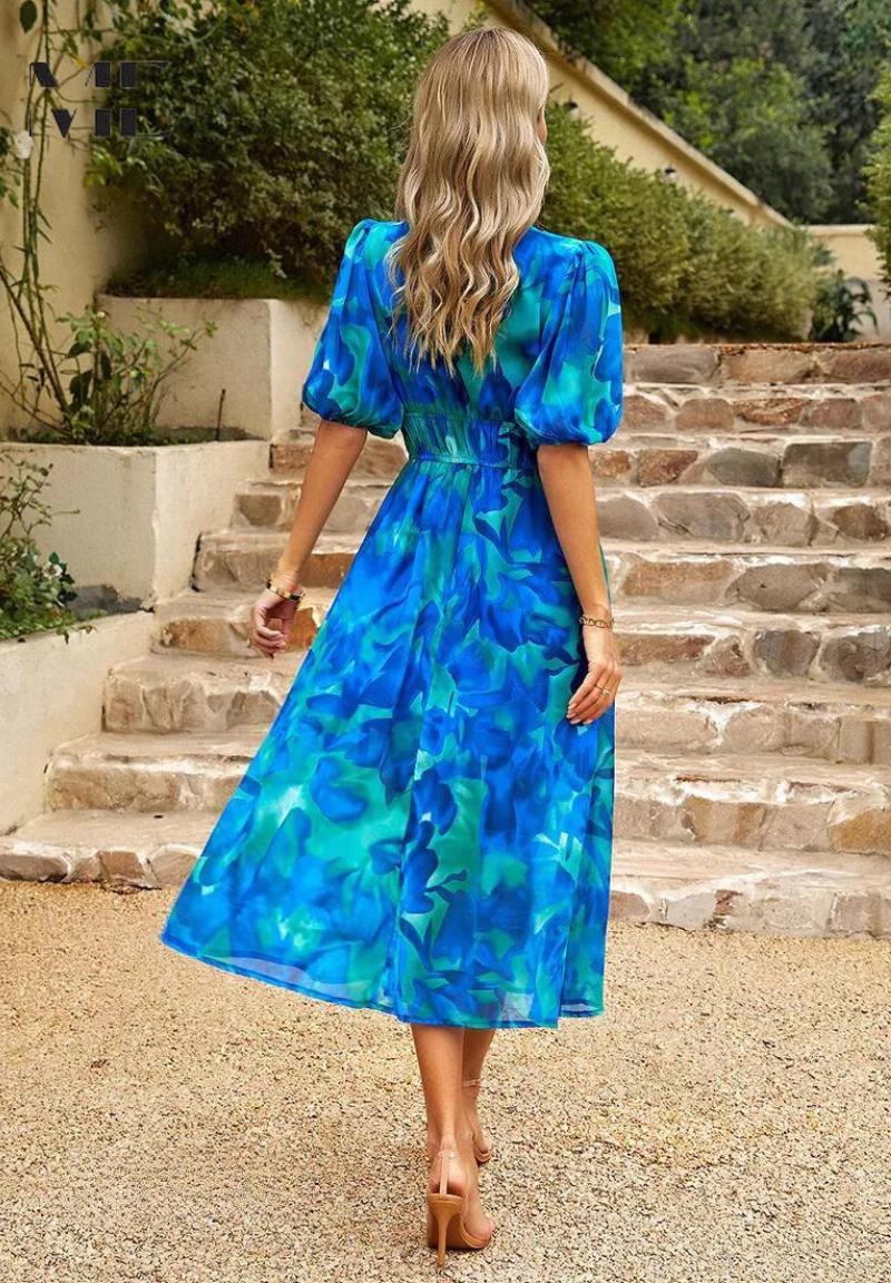 Women's Floral Print V-Neck Summer Midi Dress