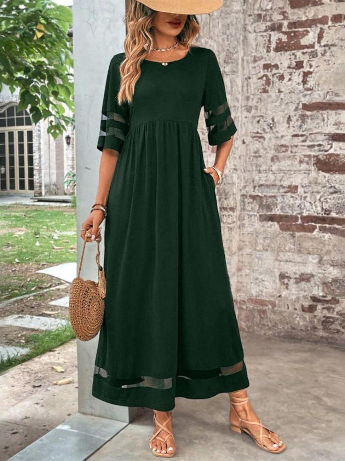 Women's Elegant Sheer Paneled Evening Maxi Dress