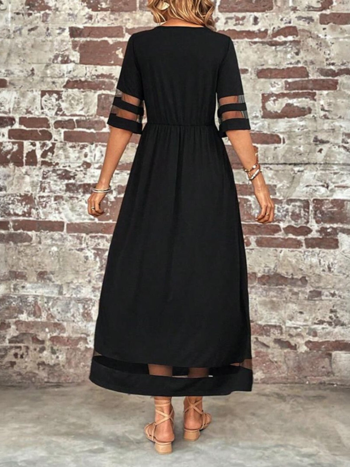 Women's Elegant Sheer Paneled Evening Maxi Dress