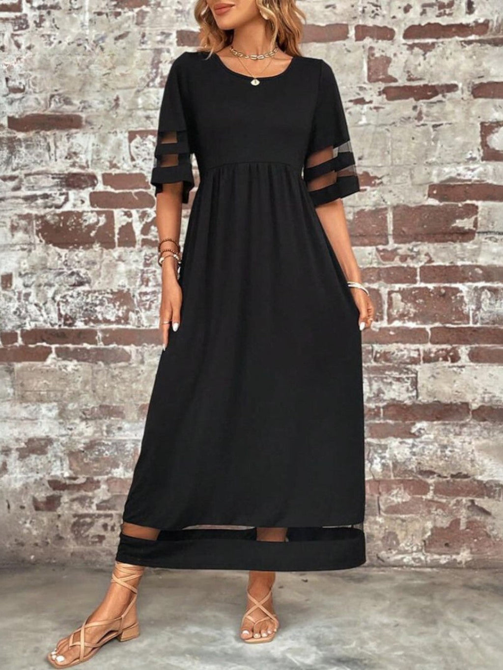 Women's Elegant Sheer Paneled Evening Maxi Dress