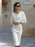 Women's Bodycon Evening Midi Dress with Batwing Sleeves