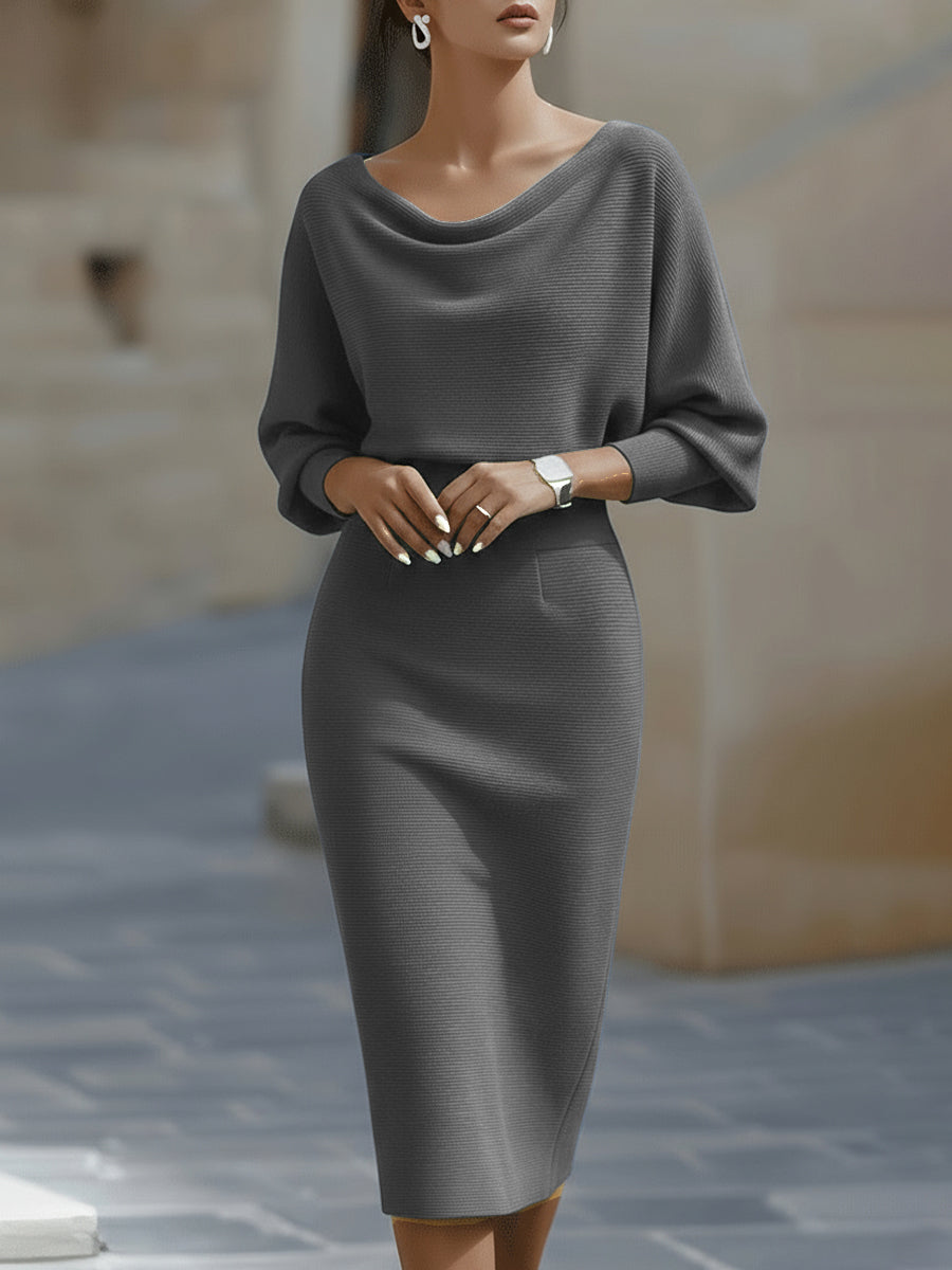 Women's Bodycon Evening Midi Dress with Batwing Sleeves
