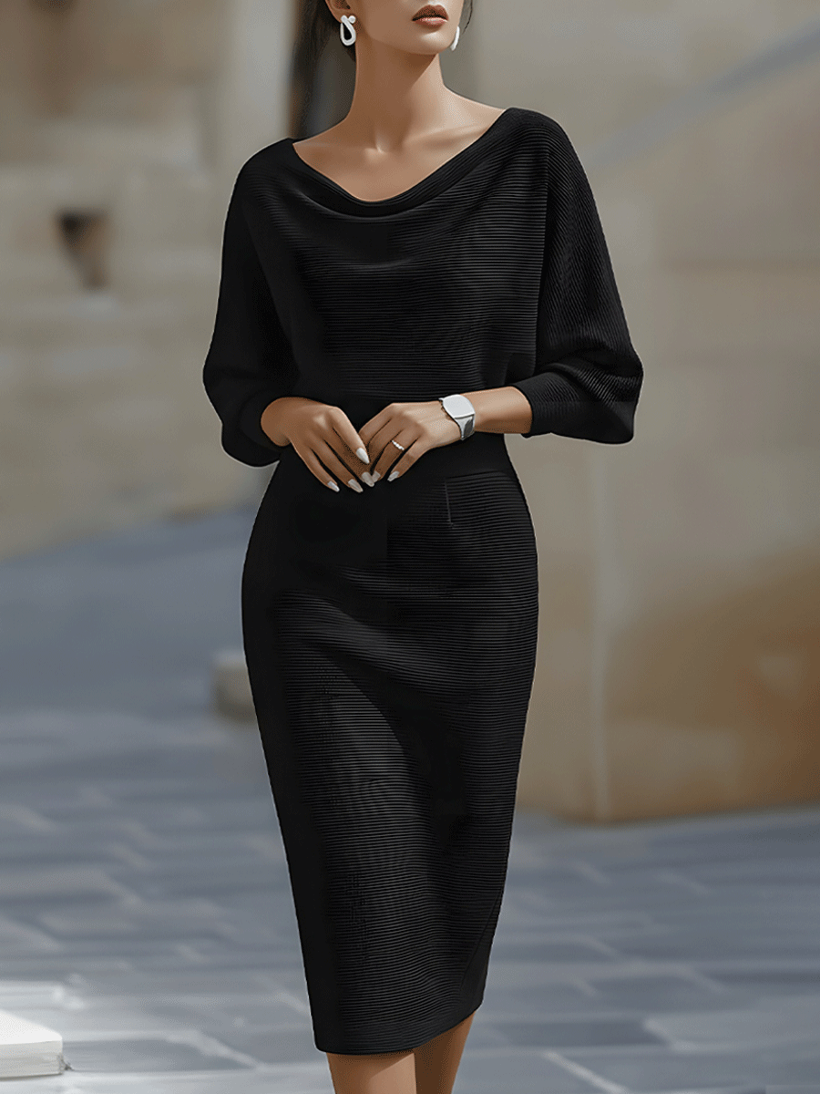 Women's Bodycon Evening Midi Dress with Batwing Sleeves