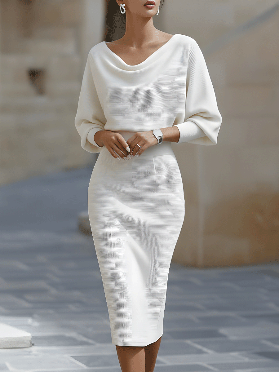 Women's Bodycon Evening Midi Dress with Batwing Sleeves