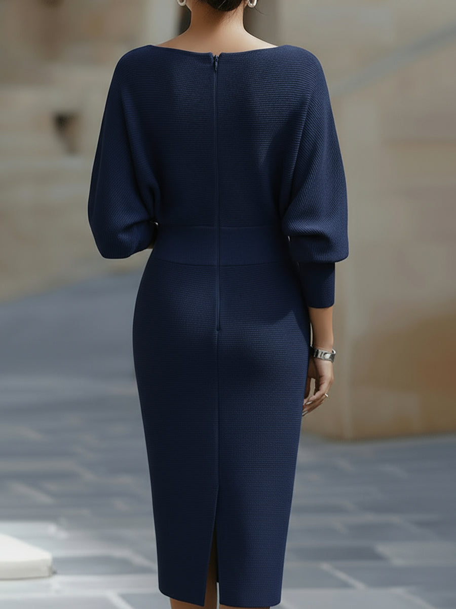 Women's Bodycon Evening Midi Dress with Batwing Sleeves