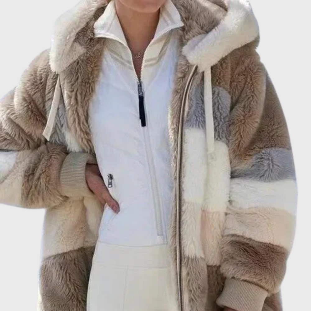 Women's Faux Fur Hooded Padded Fleece-Blend Jacket