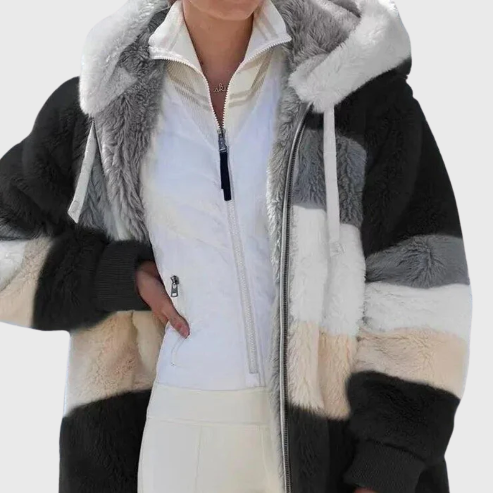 Women's Faux Fur Hooded Padded Fleece-Blend Jacket