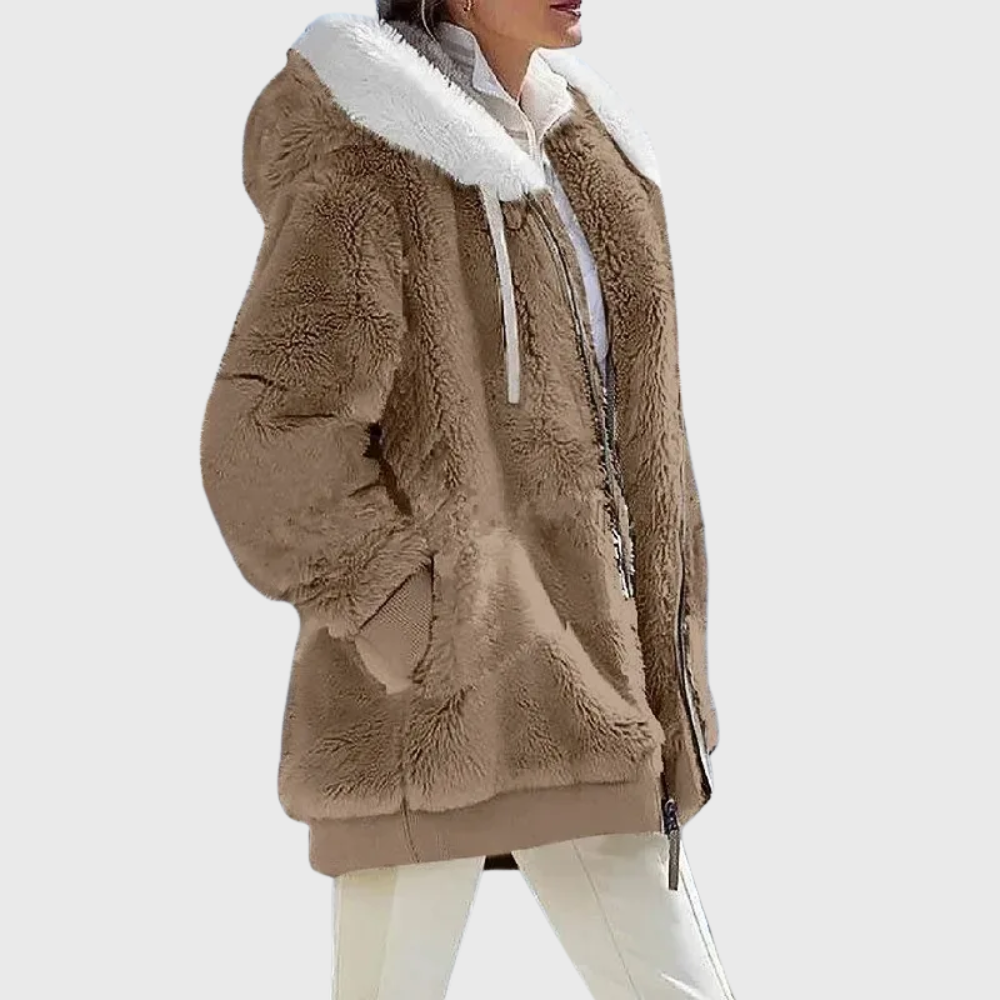 Women's Faux Fur Hooded Padded Fleece-Blend Jacket