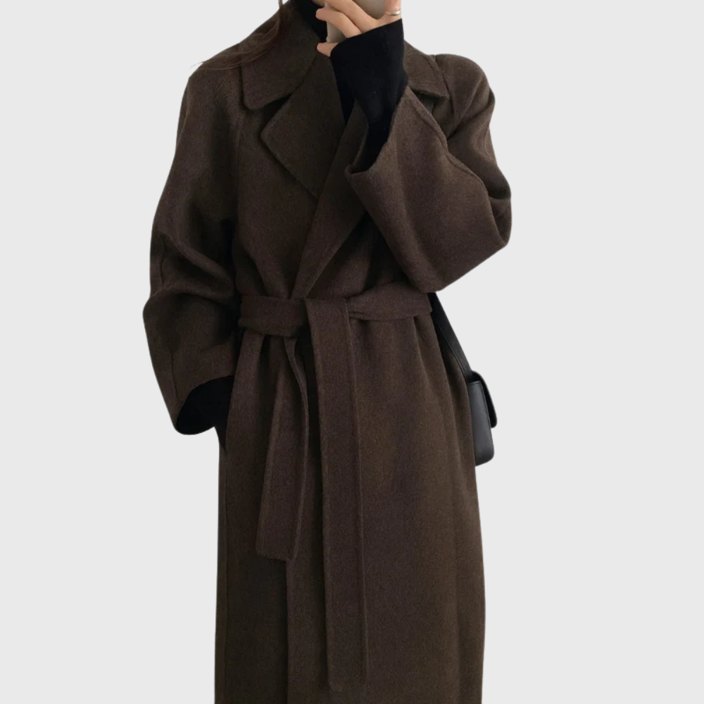 Women's Longline Wool Blend Winter Overcoat with Belt
