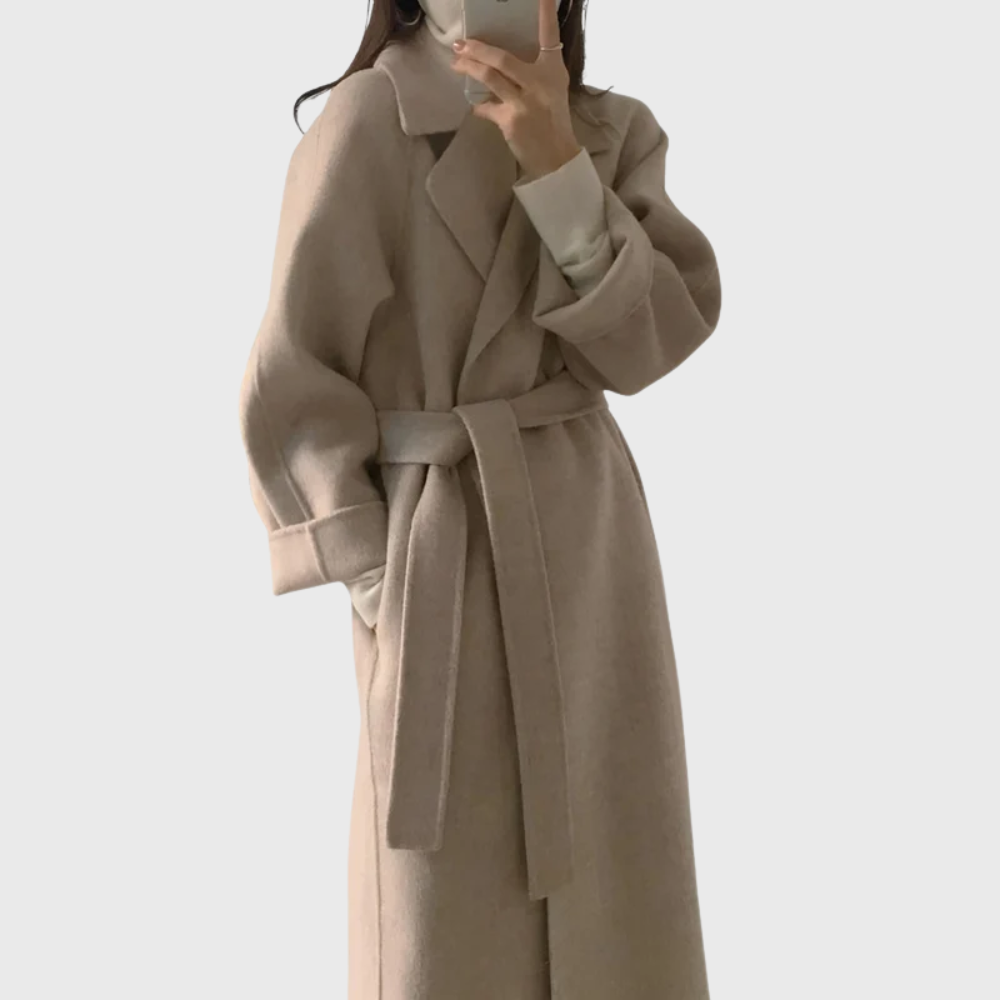 Women's Longline Wool Blend Winter Overcoat with Belt