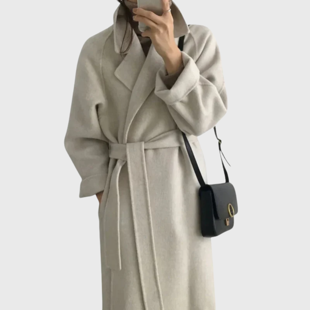 Women's Longline Wool Blend Winter Overcoat with Belt