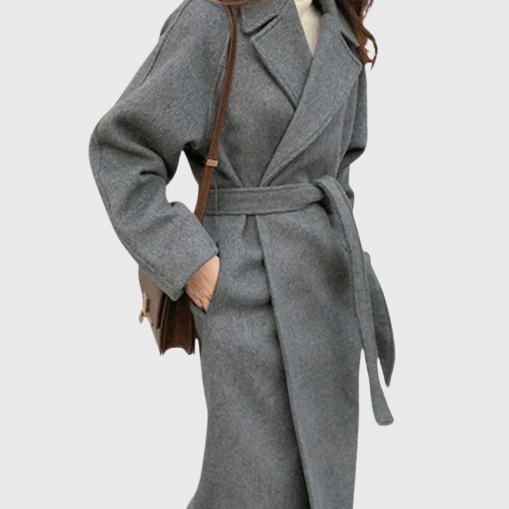 Women's Longline Wool Blend Winter Overcoat with Belt