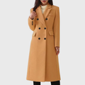 Women's Tailored Long Wool Overcoat with Double-Breasted Front