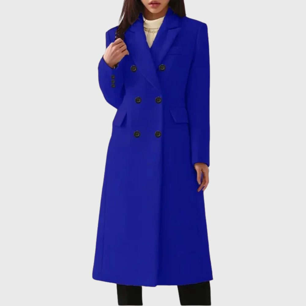Women's Tailored Long Wool Overcoat with Double-Breasted Front