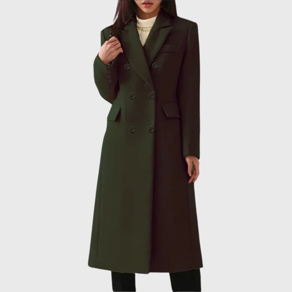Women's Tailored Long Wool Overcoat with Double-Breasted Front