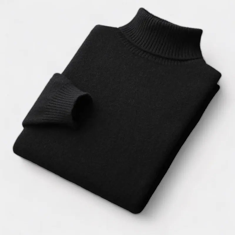 Men's Ribbed Trim Fine Merino Wool Roll Neck Pullover