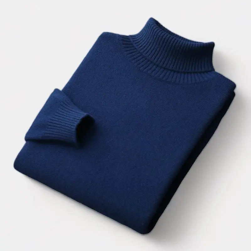 Men's Ribbed Trim Fine Merino Wool Roll Neck Pullover