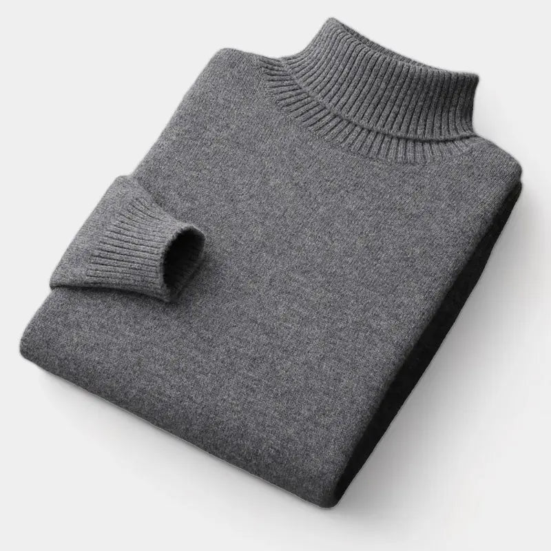 Men's Ribbed Trim Fine Merino Wool Roll Neck Pullover