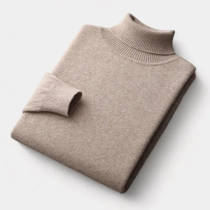 Men's Ribbed Trim Fine Merino Wool Roll Neck Pullover