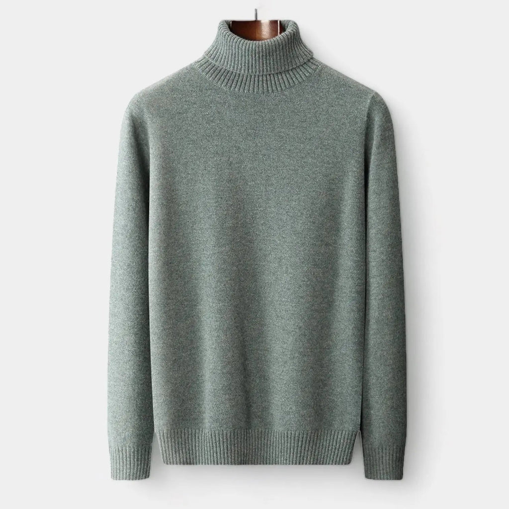 Men's Ribbed Trim Fine Merino Wool Roll Neck Pullover