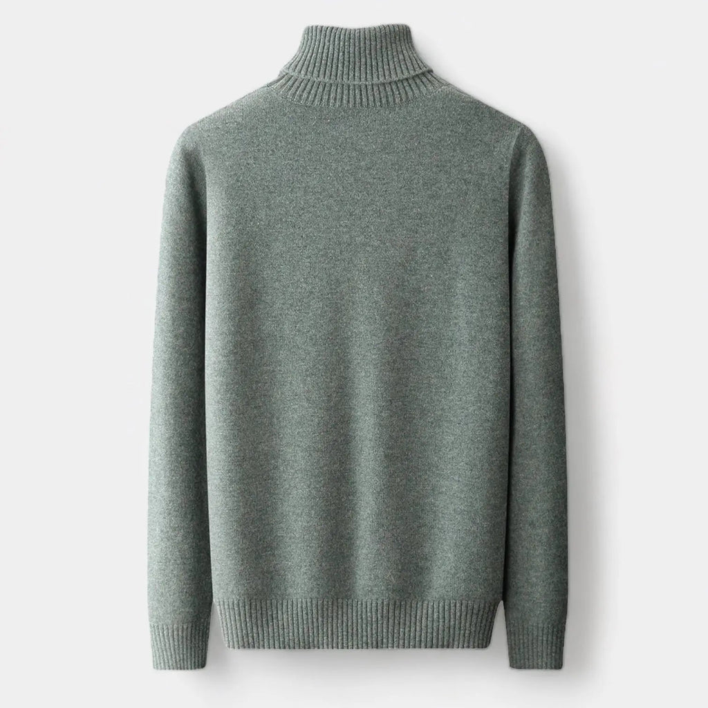 Men's Ribbed Trim Fine Merino Wool Roll Neck Pullover