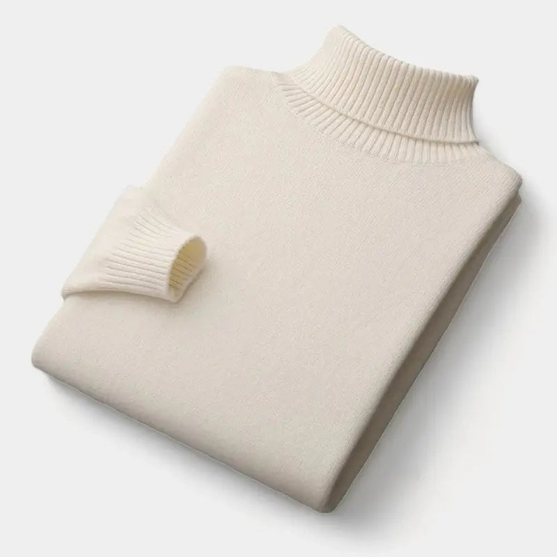 Men's Ribbed Trim Fine Merino Wool Roll Neck Pullover