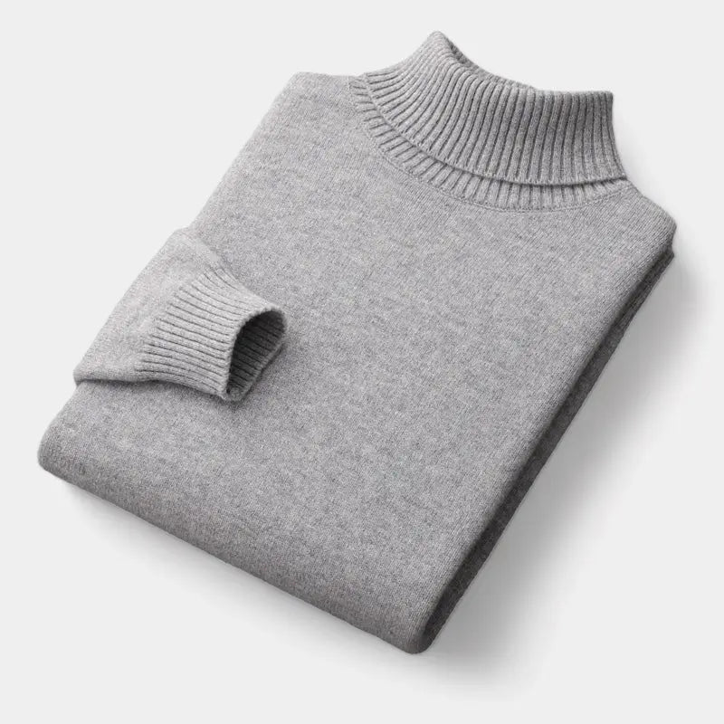 Men's Ribbed Trim Fine Merino Wool Roll Neck Pullover
