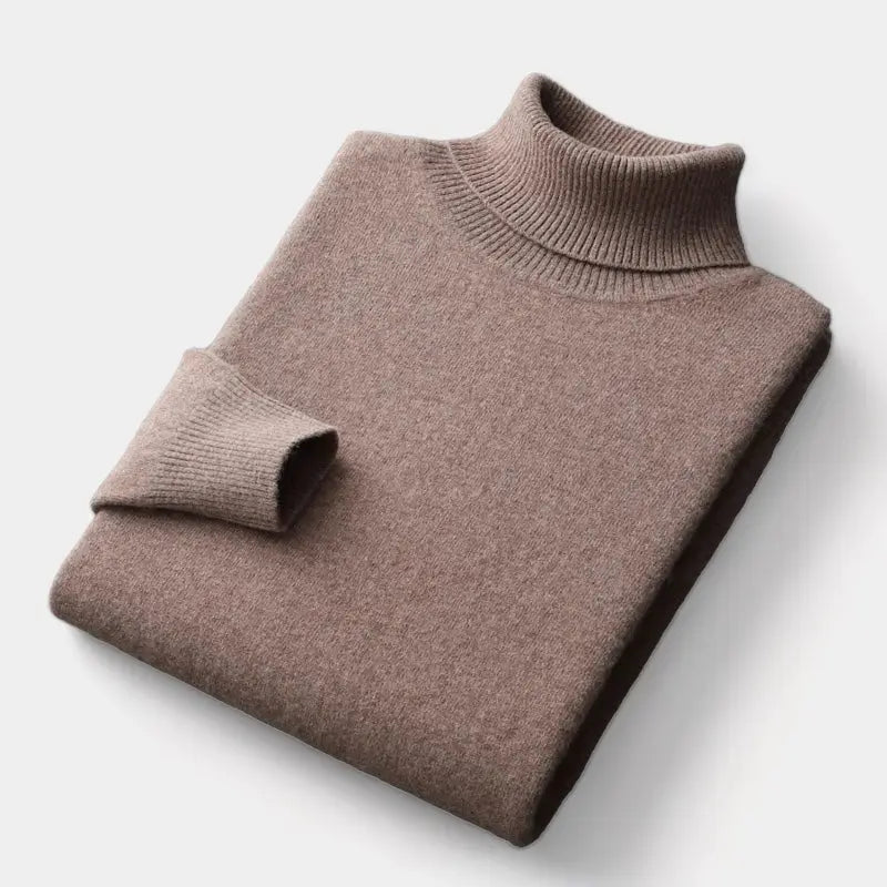 Men's Ribbed Trim Fine Merino Wool Roll Neck Pullover