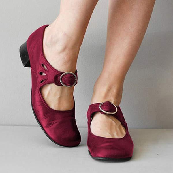 Women's Single Buckle Strap Leather Mary Jane Shoes